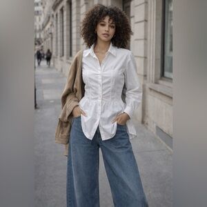 Maeve by Anthropologie White Bustier Button-Down Shirt – 100% Cotton, Size Small
